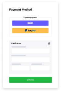 stripe, paypal, and credit card payment options