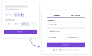 Keela form with credit card and bank transfer options