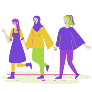 An illustration of 3 people joining hands