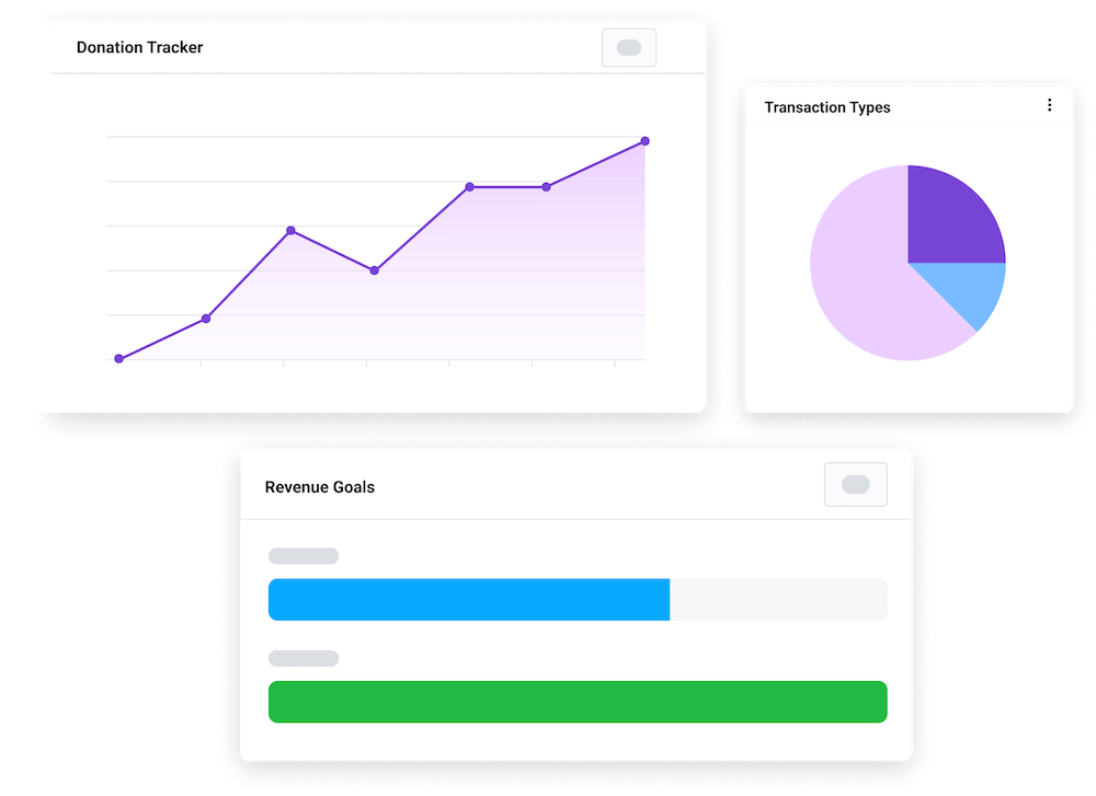 donation, transaction, and revenue reporting graphs