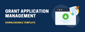 Blue background with a computer download icon for a grant application template