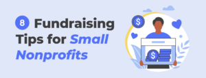 Light blue banner for a content piece on small shop fundraising