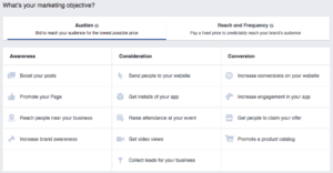 facebook marketing objectives