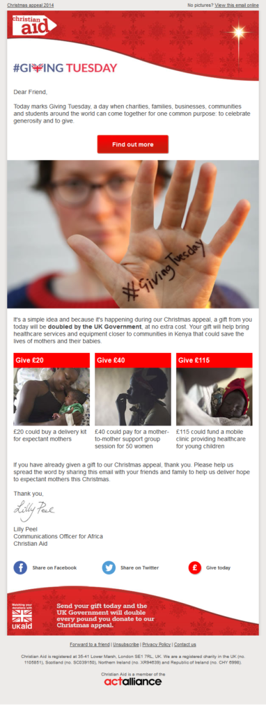 Giving Tuesday Campaign Email Sample by Christian Aid